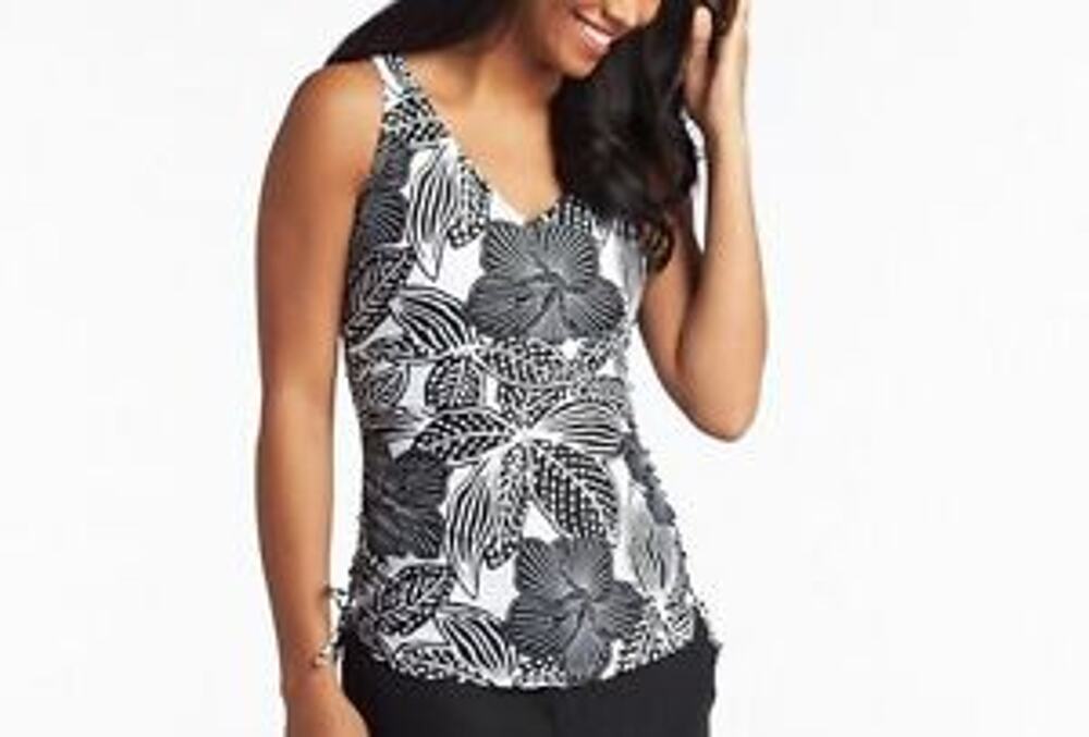 NEW Croft & Barrow Size 6 Floral Tankini Swim Top D Cup Side Drawstring